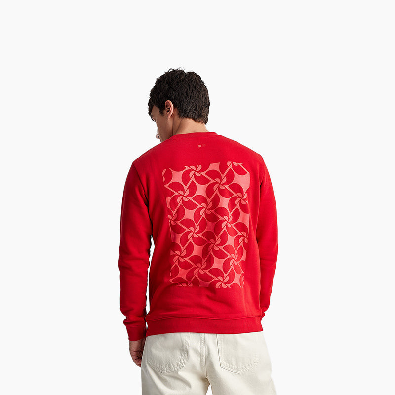 Ludic Evoke S Red Sweatshirt, 320 GSM cotton, fleece-lined for warmth.