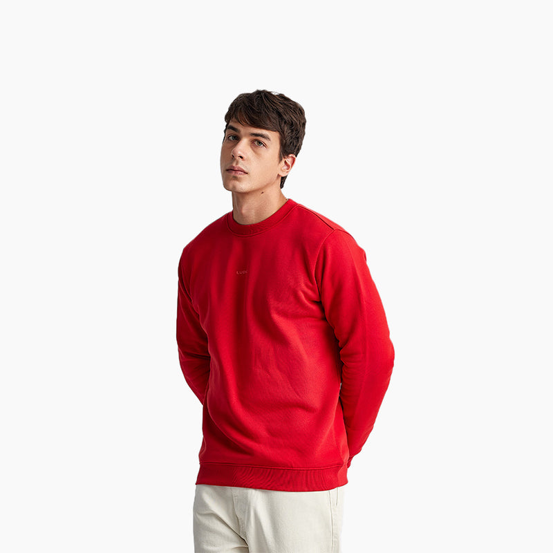 Red Ludic Evoke S Sweatshirt, retro design, ribbed cuffs, fleece-lined.